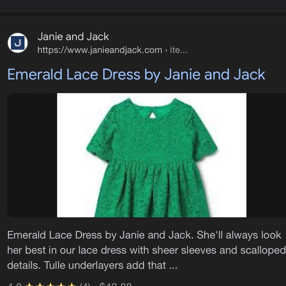 🆕 Janie and Jack Emerald Lace dress, size 5 girls - Picture 5 of 12